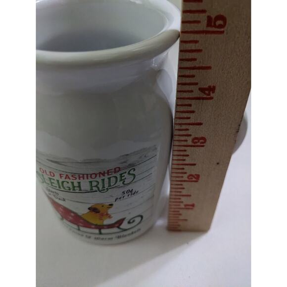 Old Fashioned Sleigh Rides Christmas Milk Jug Mug Cup Dog Sleigh Hot Cocoa New - Picture 4 of 4